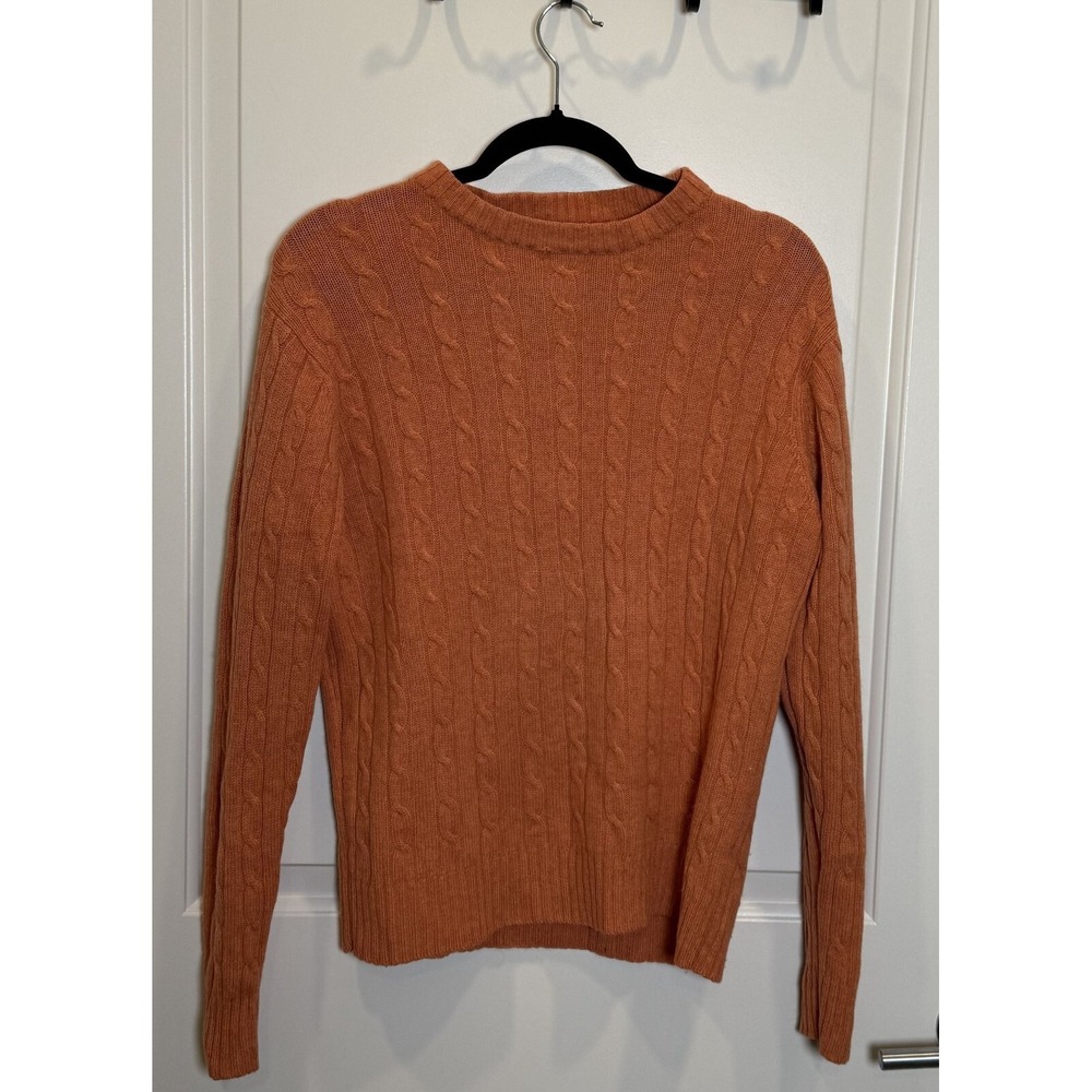 Ike Behar 100% Cashmere Cable Knit Sweater Orange Medium